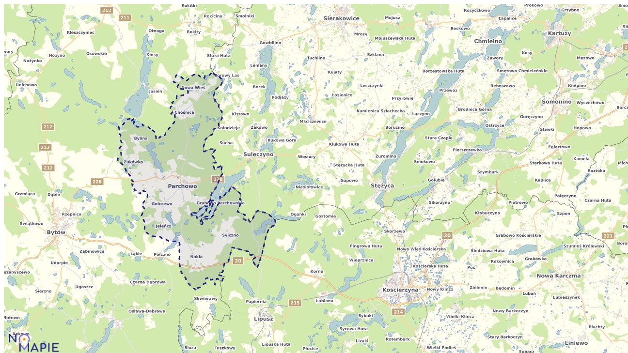 Mapa obszarów ochrony przyrody Parchowa